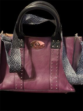 Charming Charlie Faux Leather Dark Purple& black trim & silver hardware PreOwned